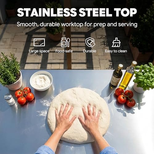 3 Shelf Pizza Oven Table with Lockable Wheels