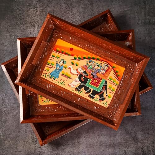 Hand Painted Wooden Serving Tray Set of 3 (3 Count)