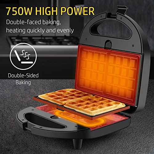 3-in-1 Waffle Maker with Removable Plates, Sandwich Maker