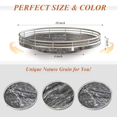 AHM10 Inch Gray Marble Lazy Susan with Silver Iron Frame