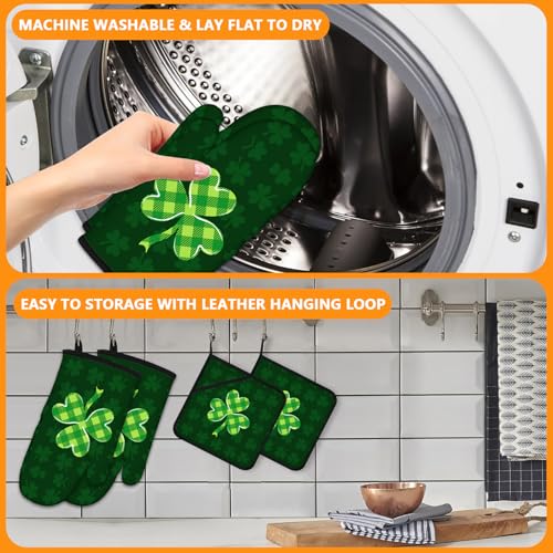 Green Clover Oven Mitts and Pot Holders Sets 4Pcs