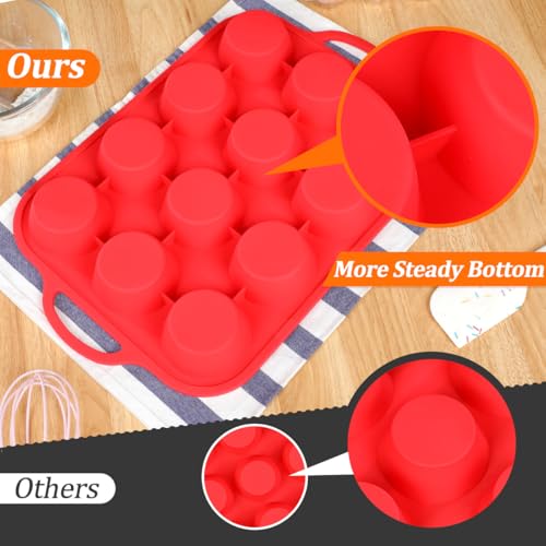 Silicone Muffin Pan with Metal Reinforced Frame Regular Size Muffin Pan with Handle Easy to Move 12 Cups for Baking Nonstick Muffin Tin BPA Free 1 Pack Red