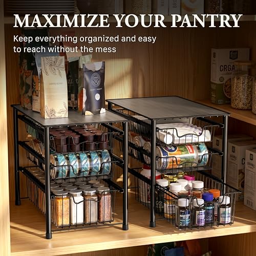 Stackable 3 Tier Sliding Basket Organizer Drawer