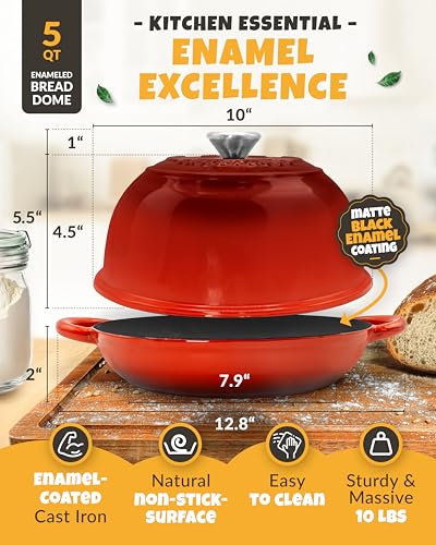 5 QT Cast Iron Bread Pan with Dome Lid for Artisan Bread Baking