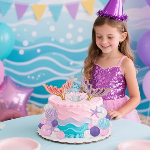 27pcs Mermaid Theme Birthday Cake Decorations 3D Tails (27 Count)