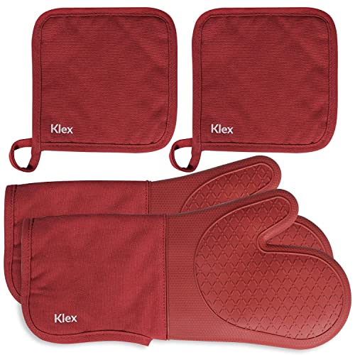 Extra Long Silicone Oven Mitts and Pot Holders (4 Count)