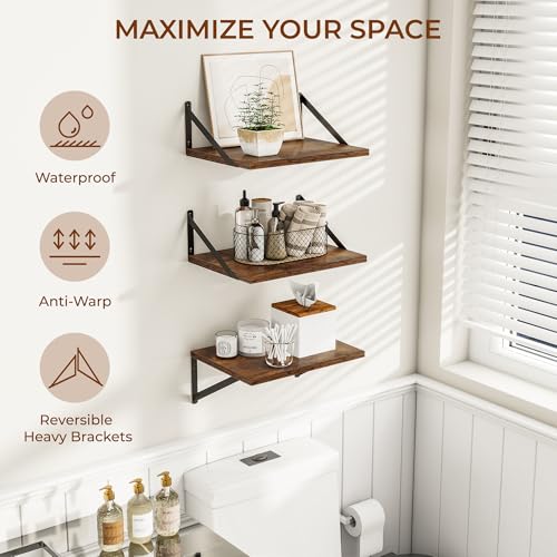 16W x 12D Deep Floating Shelves Set of 3 Rustic Brown (3 Count)