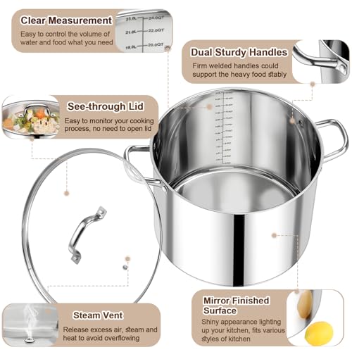 24 QT Stainless Steel Stock Pot with Lid