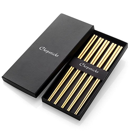 5 Pair Gold Stainless Steel Chopsticks