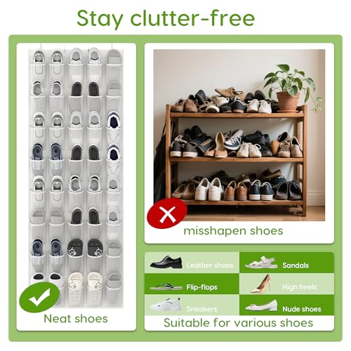 Over the Door Shoe Organizer with 40 Large Breathable Mesh Pockets