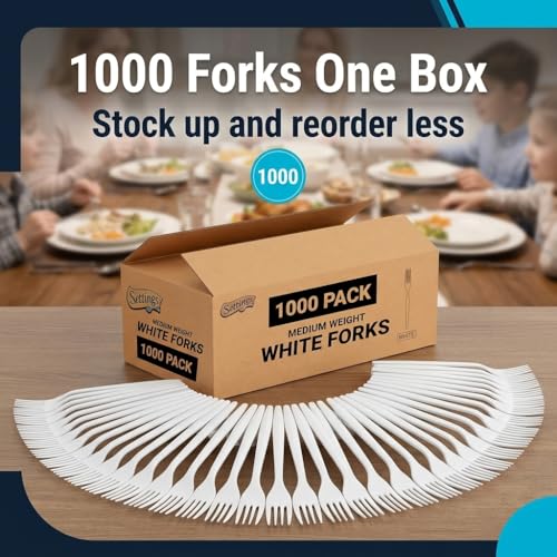 Plastic Forks White Heavy Duty Disposable Cutlery (1000 Count)