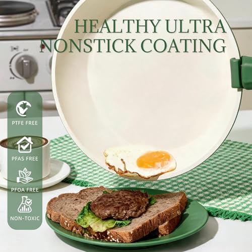Ceramic Cookware Set Non Stick 8Pcs Pots and Pans Set Detachable Handle Induction Kitchen Cooking Set with Frying Pans Oven Dishwasher Safe