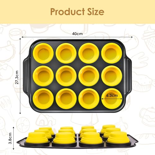 12 Cups Silicone Muffin Pans for Baking with Metal Frame