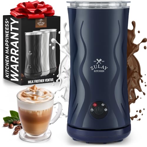 Zulay 4-in-1 Milk Frother and Steamer - Automatic Hot and Cold Foam Maker with Auto Shut Off & Temperature Control for Coffee, Latte, Cappuccino, Hot Chocolate - Navy