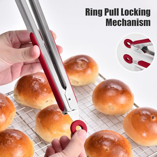 Kitchen Tongs with Silicone Tips for Cooking Serving