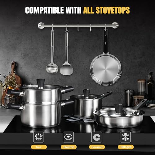 14 Piece Stainless Steel Cookware Set for Induction Stovetops