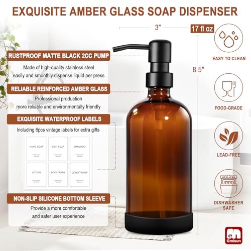 Amber Glass Soap Dispenser with Silicone Sleeve Boot (2 Count)