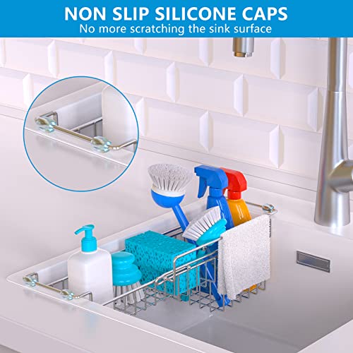 Over The Kitchen Sink Caddy Sponge Holder Organizer Drying Rack Expandable for Sponge Brush Soap Dish Cloth Rag