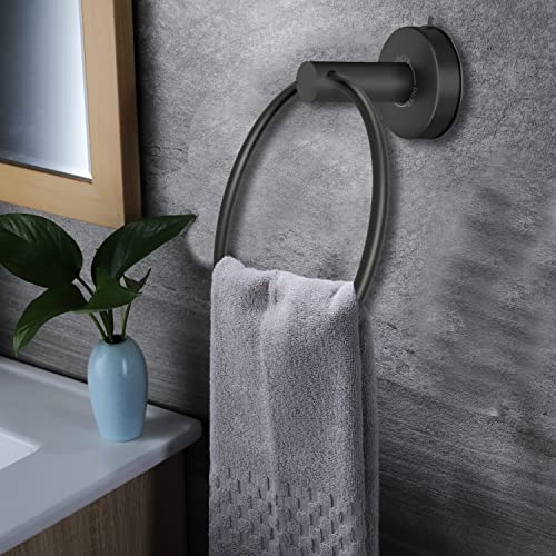 Suction Cup Towel Ring Matte Black Hand Towel Holder for Bathroom Wall SUS 304 Stainless Steel Kitchen Towel Hanger