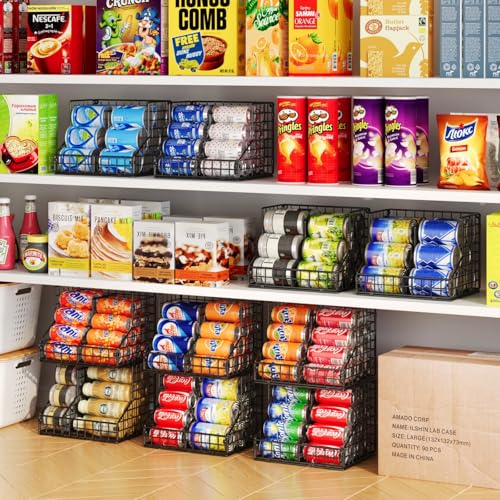 Stackable Can Organizer for Pantry with 2 Adjustable Dividers (28 Count)