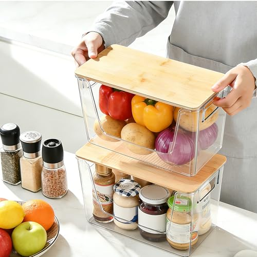4 Set Potato And Onion Storage Bins with Bamboo Lid
