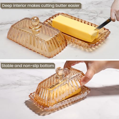 Vintage Covered Glass Butter Dish with Lid