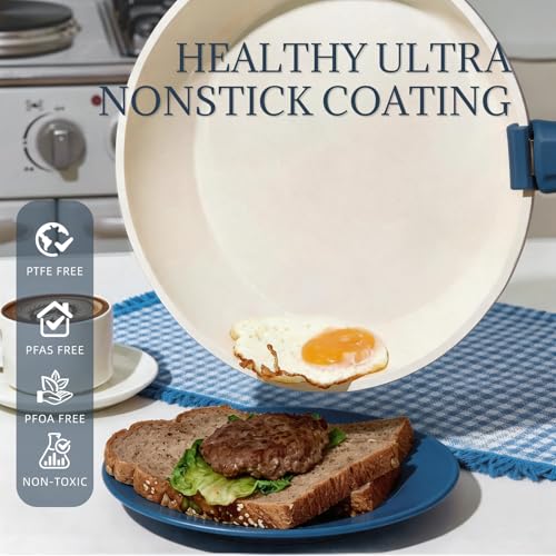 8Pcs Pots and Pans Set Nonstick Ceramic Cookware Set Removable Handle Induction Kitchen Cooking Set with Frying Pans and Sauce Pan