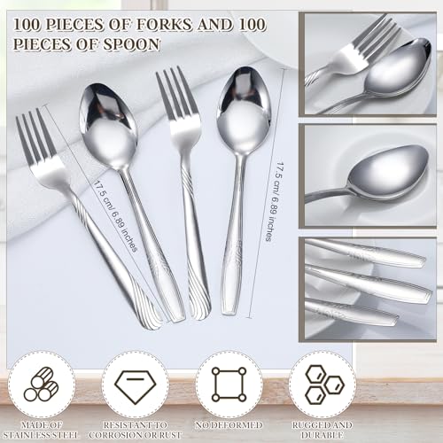 200 Pieces Forks and Spoons Silverware Set Stainless Steel Dinner (200 Count)