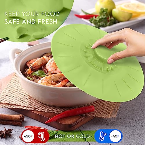 Silicone Bowl Lids Green Set of 5 Reusable Suction Seal Covers for Bowls (5 Count)