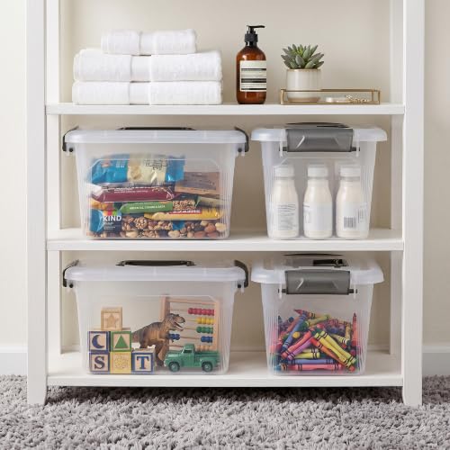 4 Packs 6 QT Storage Bins with Lids Clear Plastic Bins with Grey Handle Stackable Storage Containers for Organizing (4 Count)
