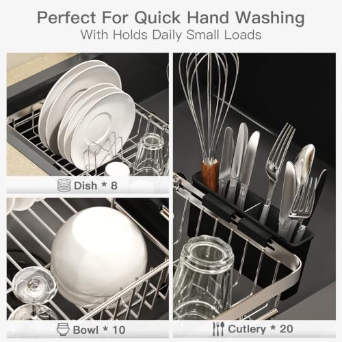 Expandable Dish Drying Rack Over Sink with Extra Drying Mat
