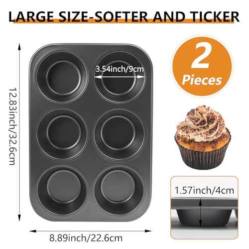 2PCS Jumbo Muffin Pan 6 Cup Cupcake Tin Nonstick Carbon Steel (2 Count)