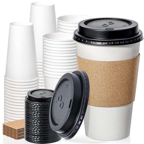 50 Pack 16 oz Disposable Coffee Cups with Lids (50 Count)