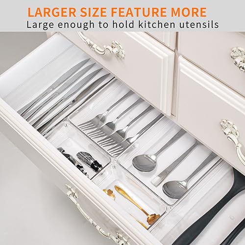 12 Pack Large Clear Plastic Drawer Organizer Trays (12 Count)