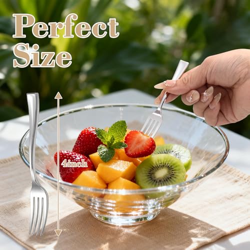 300 Pieces Silver Mini Forks 4 Inches Silver Appetizer forks Forks Plastic Tasting Forks Perfect for Weddings Small Appetizers and Desserts (300 Count)
