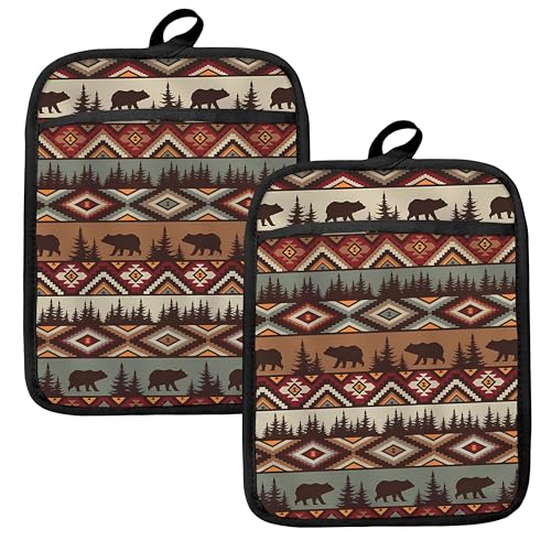 Western Aztec Bear Oven Mitts Set