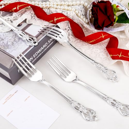 30PCS Silver Plastic Forks 8.1inch Vintage Baroque Forks for Dinners (30 Count)