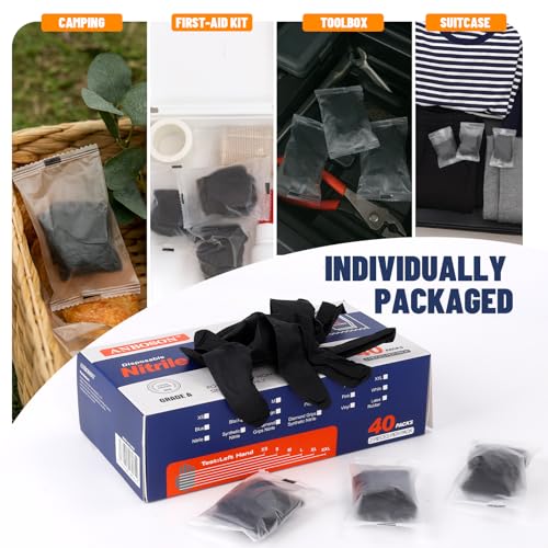 Individually Wrapped Black Disposable Nitrile Gloves (800 Count)