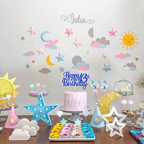 1 PCS Happy 13th Birthday Cake Topper Glitter Cheers to 13 Years Birthday Cake Pick Official Teenager 13 Fabulous Cake Decoration for Happy 13th Birthday Theme Party Decorations Supplies Blue