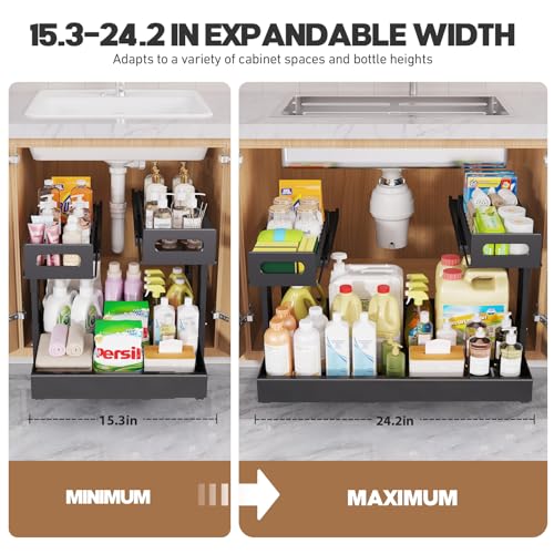 1 Pack Expandable Under Sink Organizers And Storage With Upgrade Ball (2 Compartments)