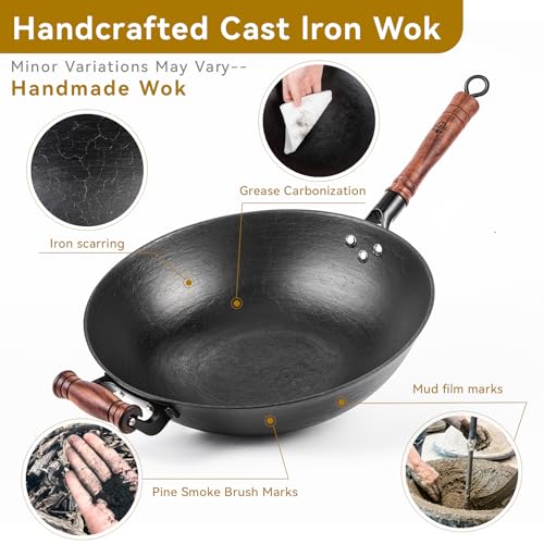 12.6" Cast Iron Wok with Glass Lid
