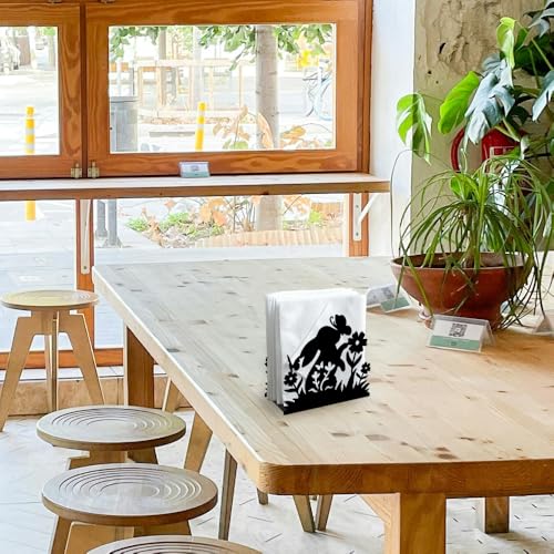 Rabbit Flower Decorative Black Metal Napkin Holder for Table