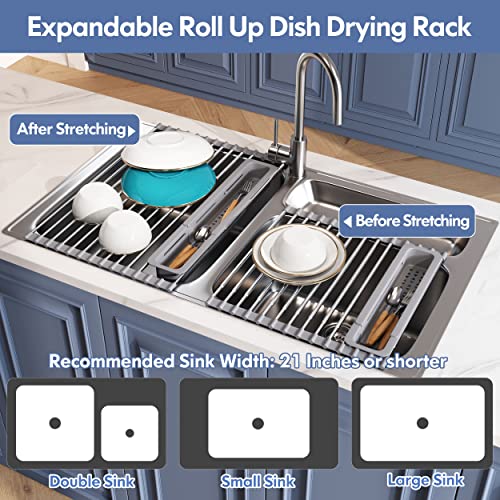 Roll Up Dish Drying Rack for Kitchen Sink with Utensil Holder