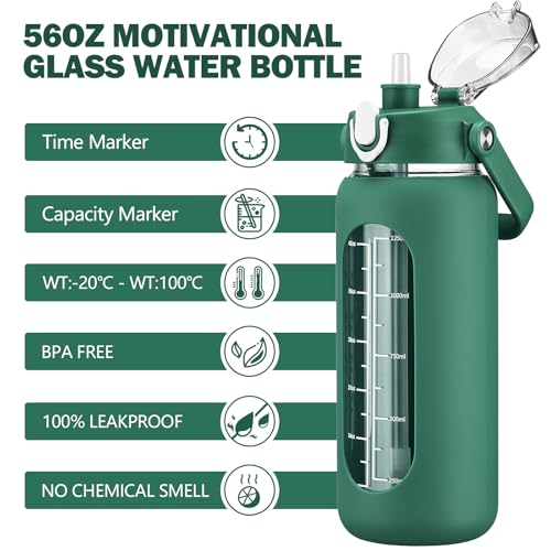 56oz Glass Water Bottles with Straw