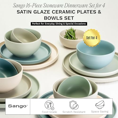 16 Piece Stoneware Dinnerware Set for 4
