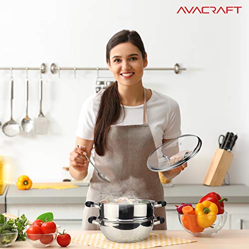 3 Piece 18 10 Stainless Steel Steamer Pot Set with Glass Lid