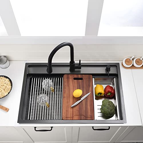 33 Inch Black Drop In Kitchen Sink