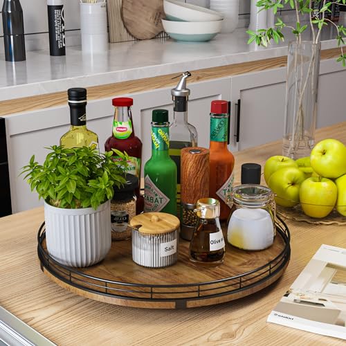16 Inch Farmhouse Oak Lazy Susan Organizer