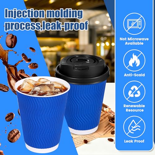 12 oz Disposable Paper Coffee Cups with Lids & Straws (50 Count)