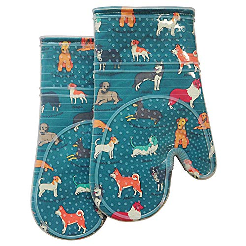 Oven Mitts with Transparent Clear Silicone Shell and Nice Dog Printing (2 Count)